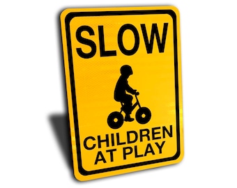 Porcelain Look Slow Children At Play 10/" x 7/" Retro Look Metal Sign