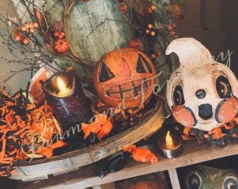 Handmade Vintage Inspired Bucket Lantern| In Collaboration with Johanna Parker| Primitive Folk Decor|Vintage Halloween| Halloween Folk Art
