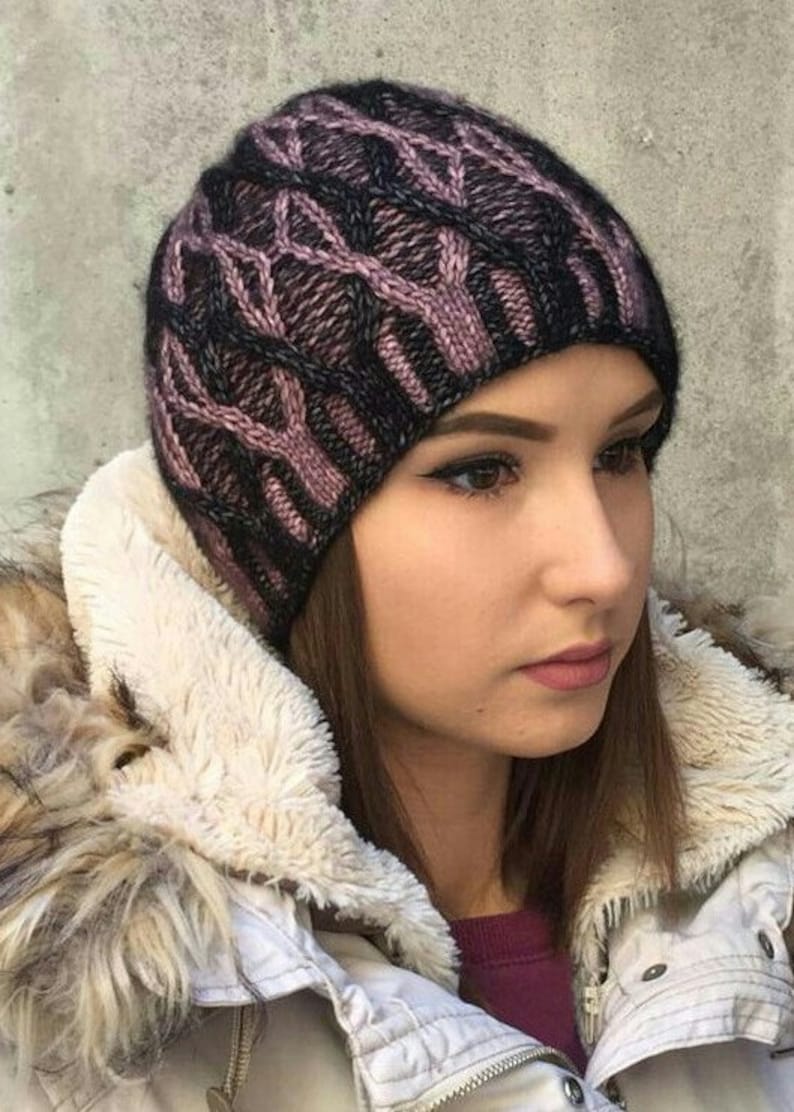 Women's Winter Hat Aran Cable Colorful Knit Hat Etsy