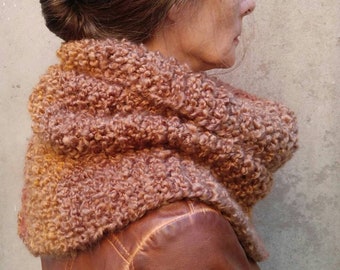Rust winter cowl, chunky knit neck warmer, Rust snood, Men's buttoned cowl, Heavy-gauge knit cowl, Women's golden snood, Men's winter snood