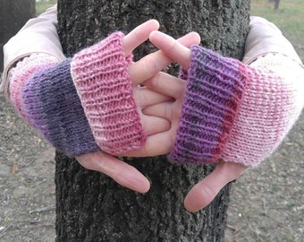 Long Fingerless Mittens Women's Colorful Striped Knit Arm Warmers Finger Free Colorful Long Gloves Wrist Warmers Phone Mittens Hand Warmers