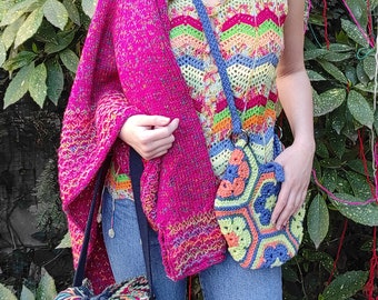 Chaleco bohemio colorido de crochet, top de crochet de algodón con encaje para mujer, sin mangas, prenda para mujer, top de rayas coloridas, chaleco de crochet de verano con flecos.