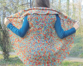 Crochet Women's Lace Vest Circle Women's Vest Crochet Capelet Boho Style Handmade Vest Colorful Vest Woolen Vest Unique Crochet Women's Vest