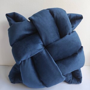 Decor Flat Knot Pillow, Golden Throw Pillow, Velvet Sofa Cushion, Home Decor Accent, Knot Cushion, Modern Pillow, Unique Velvet Knot Pillow 13-midnight blue