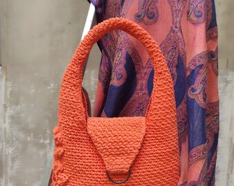 Bolso de ganchillo mujer bolso de ganchillo naranja, bolso de hombro elegante bolso de ganchillo de moda, bolso de ganchillo otoño-verano regalo para ella, regalo de mujer