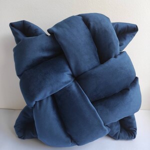 Flat Knot Pillow Turquoise Throw Pillow Knot Cushion Teal Velvet Sofa Cushion Decor Accent Knot Cushion Modern Pillow Unique Decor Pillow 13-midnight blue