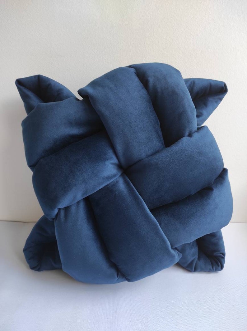 Flat Knot Pillow Turquoise Throw Pillow Knot Cushion Teal Velvet Sofa Cushion Decor Accent Knot Cushion Modern Pillow Unique Decor Pillow 13-midnight blue