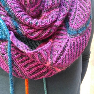 Knit scarf multicolored oversized infinity scarf purple blue pink