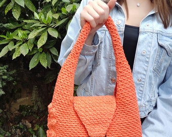 Crochet handbag women's Orange crochet purse, Stylish shoulder bag Fashion crochet bag, Crochet fall-summer purse Gift for her, Women's gift