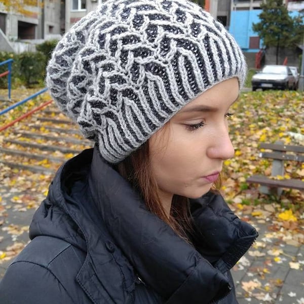 Frauen Slouchy Mütze Handgestrickte Unisex Winter Gemütliche Dredstyle Hut Teens Grau Schwarz Unisex Beanie Wendemütze 2 Farbe Brioche Strickmütze