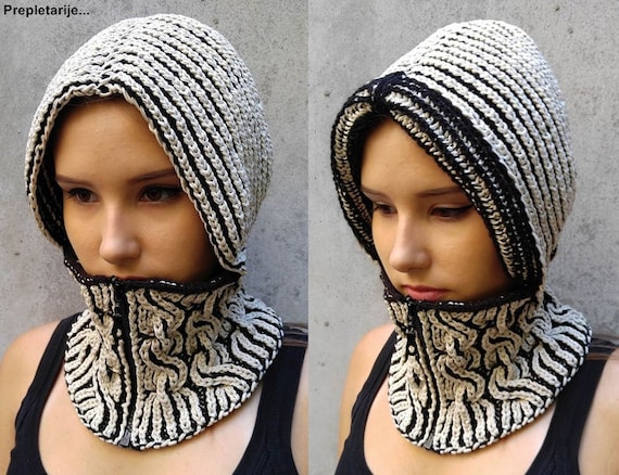 Hat Balaclava w/attached neck warmer Handmade Yarn Design Style  ? OneofaKind Knit Balaclava Women Winter Hats for Women Winter Face Mask  main image 2
