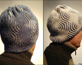 Cowl & hat knitting pattern brioche, knit hat men's, Cowl knitting pattern, Reversible ski hat men's, Winter cowl brioche knitting pattern