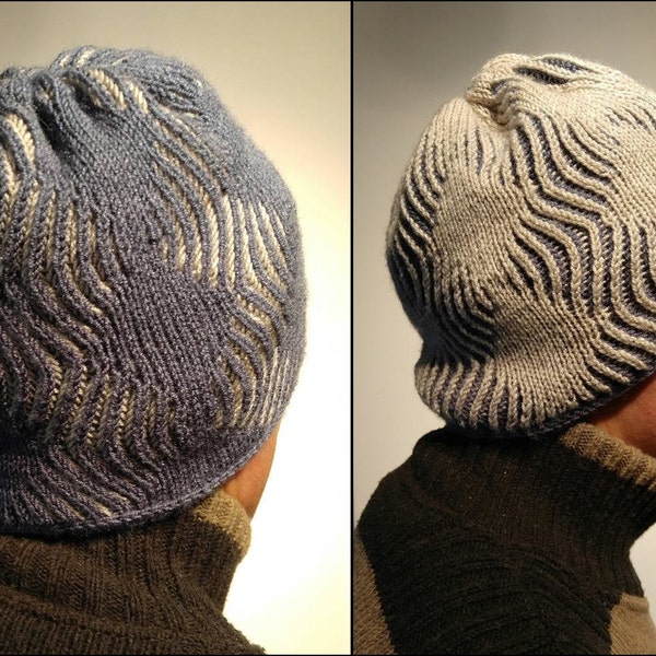 Cowl & hat knitting pattern brioche, knit hat men's, Cowl knitting pattern, Reversible ski hat men's, Winter cowl brioche knitting pattern