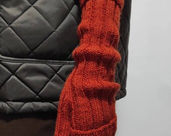 Long arm warmers, Long knit wrist warmers, Fingerless mitts, Cozy woolen women's finger free mitts, Long knit gloves, Men's hand warmers