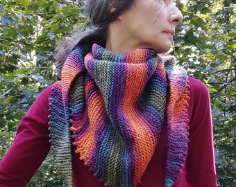 Colorful scarf knitting pattern, Fast and easy knit woolen kerchief PDF, Knit shawl, Xmas knitted gift, Winter accessories knitting patterns