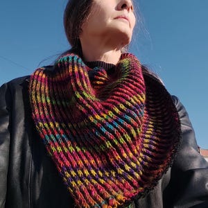 Brioche-sjaal breipatroon, uniseks 2-kleuren brioche-sjaal breipatroon, driehoekige kleurrijke sjaal, bandana gebreide omslagdoek dames pdf