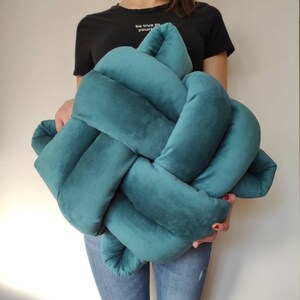 Decor Flat Knot Pillow, Golden Throw Pillow, Velvet Sofa Cushion, Home Decor Accent, Knot Cushion, Modern Pillow, Unique Velvet Knot Pillow 02-teal blue