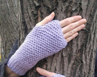 Calentadores de brazo de lavanda, guantes sin dedos, mitones de lavanda para mujer, regalo de Navidad único para mujer, guantes sin dedos, calentadores de muñeca lila para mujer