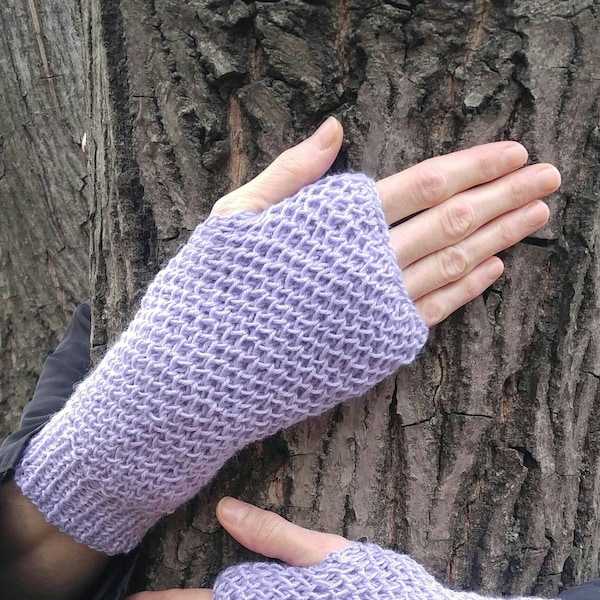 Manchettes lavande, Gants sans doigts, Mitaines lavande pour femmes, Cadeau de Noël unique pour femmes, Gants sans doigts, Chauffe-poignets lilas pour femmes