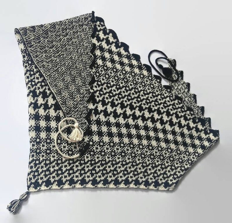 Houndstooth Shawl Knitting Pattern Fair Isle Knit Shawl Etsy