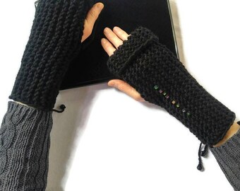 Long Women's Arm Warmers Personalized Xmas Gift Black Men's Fingerless Mitts Finger Free Gloves Fingerless Wrist Warmers Wool Hand Warmers