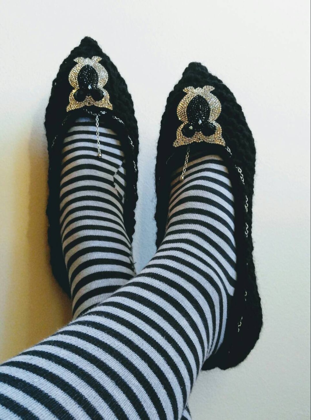 Black Slippers Women's, Bedroom Black Slipper Socks, Unique Black