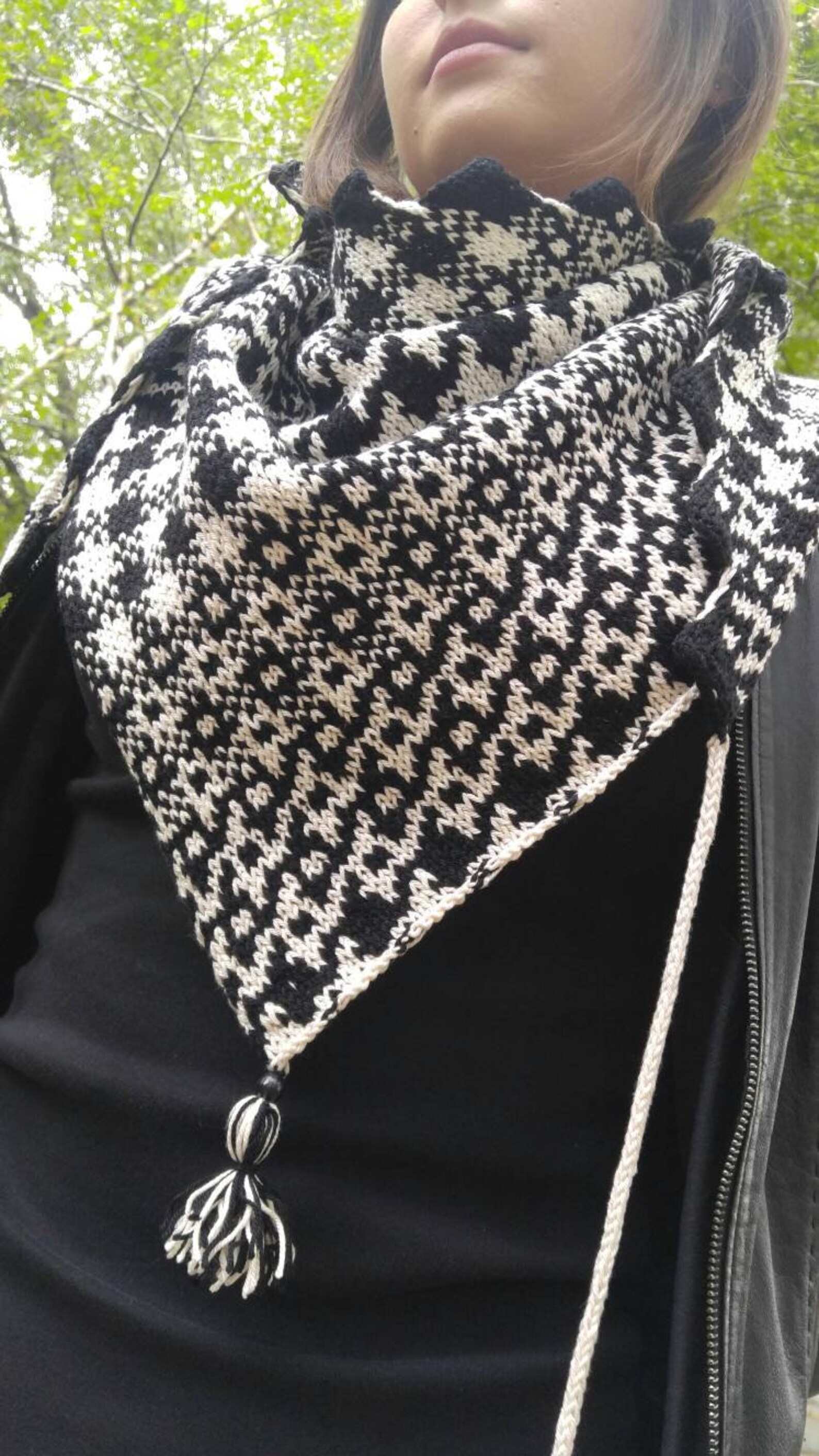 Color Block Houndstooth Fringe Shawl Coat