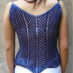 Women's Summer Top Navy Blue Top Hand Knit Corset Cotton Sleeveless Shirt Women's Summer Crochet Top Women's Reversible Shirt Blue Knit Top image 2