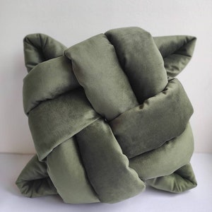 Flat Knot Pillow Turquoise Throw Pillow Knot Cushion Teal Velvet Sofa Cushion Decor Accent Knot Cushion Modern Pillow Unique Decor Pillow 03-olive green