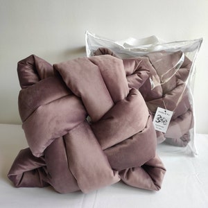 Decor Flat Knot Pillow, Golden Throw Pillow, Velvet Sofa Cushion, Home Decor Accent, Knot Cushion, Modern Pillow, Unique Velvet Knot Pillow 01-mauve pink
