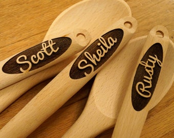 Personalized Beech Wood Spoon, Laser Engraved Kitchen Gift