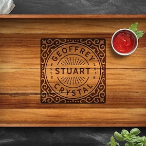 Personalized Teak Serving Tray with Handles, Engraved Wood Tray