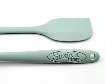 Personalized Mint Green Silicone Spatula, Embossed Cooking Utensil