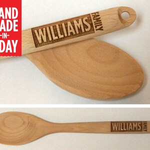 Wooden Spoon, Family Gift, Engraved Wooden Spoon, Personalized Spoon, Wooden Spoon, Gift for Her, Baking Gift, Cooking Gift, Engraved Spoon image 2