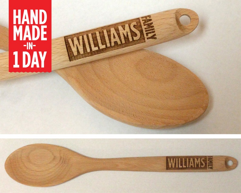 Wooden Spoon, Family Gift, Engraved Wooden Spoon, Personalized Spoon, Wooden Spoon, Gift for Her, Baking Gift, Cooking Gift, Engraved Spoon image 2