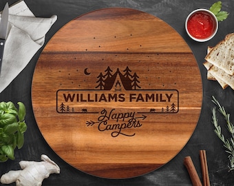 Personalized Acacia Wood Camping Lazy Susan, Engraved Family Name