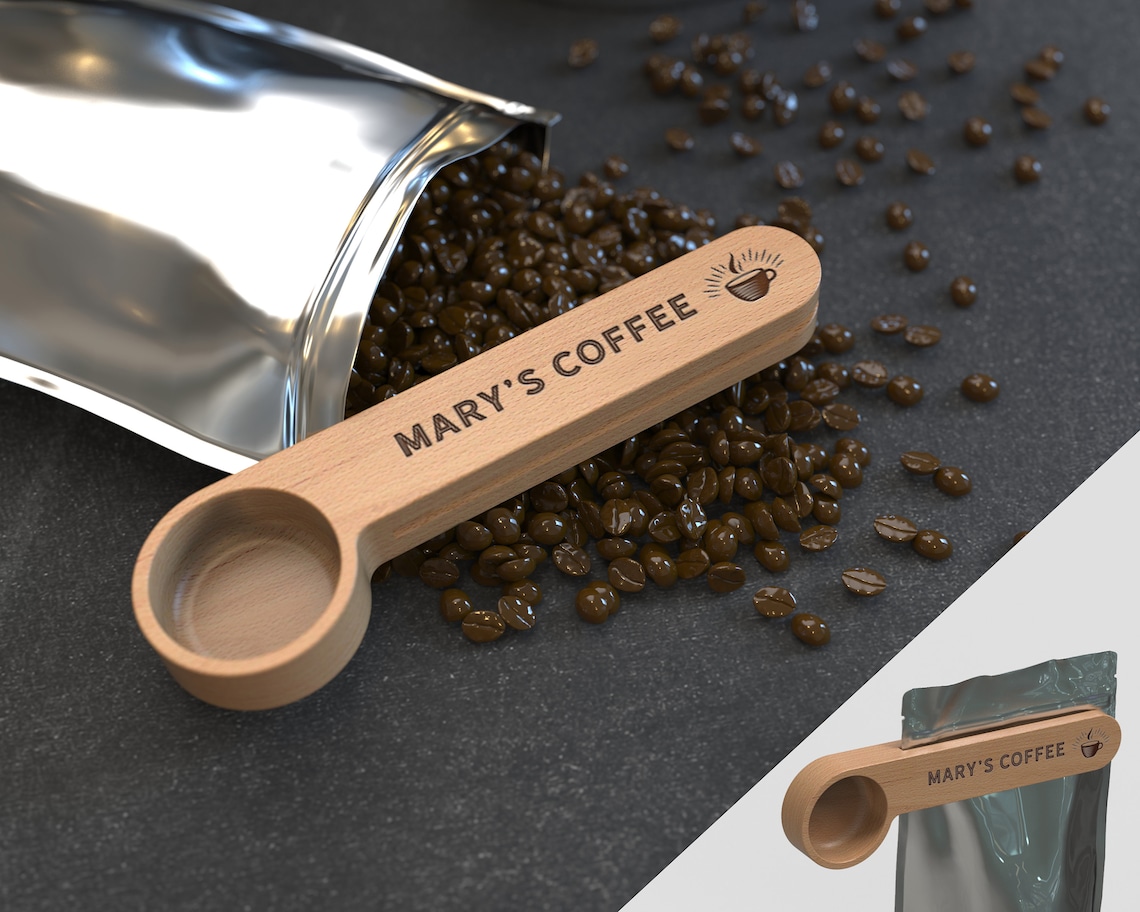 Personalized Coffee Scoop Bag Clip Coffee Spoon Wooden image.