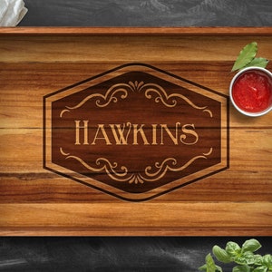 Personalized Teak Serving Tray, Engraved Wood Tray with Handles