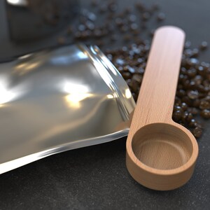 Personalized Beech Wood Coffee Scoop, Bag Clip, Engraved Design image 3