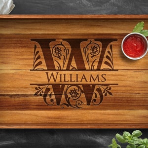 Personalized Teak Serving Tray, Engraved Family Name, Wedding Gift