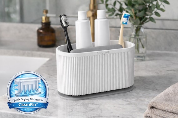 Toothbrush Holder, Mold-Resistant Air Dry Bathroom Organizer, Clean Minimal Design with Cleanflo™ Airflow design