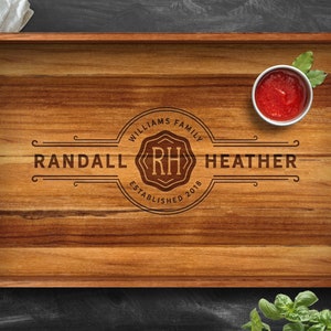 Personalized Teak Serving Tray, Engraved Wood Tray with Handles