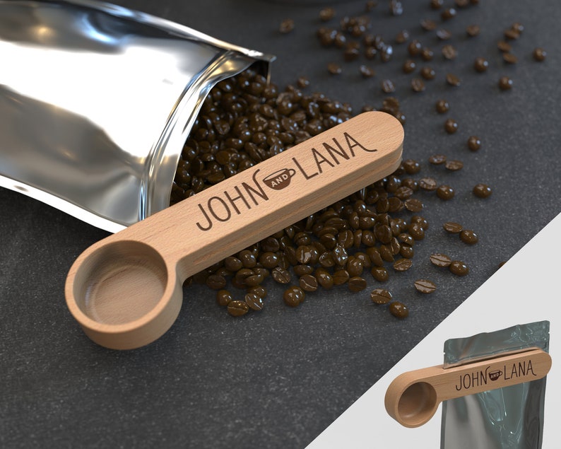 Personalized Coffee Scoop Bag Clip Coffee Spoon Wooden Etsy