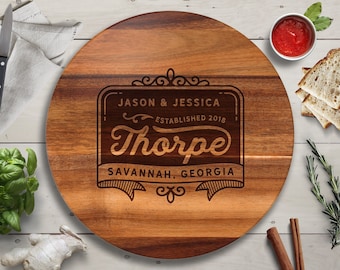 Personalized Acacia Wood Lazy Susan, Engraved Family Name, Wedding Gift
