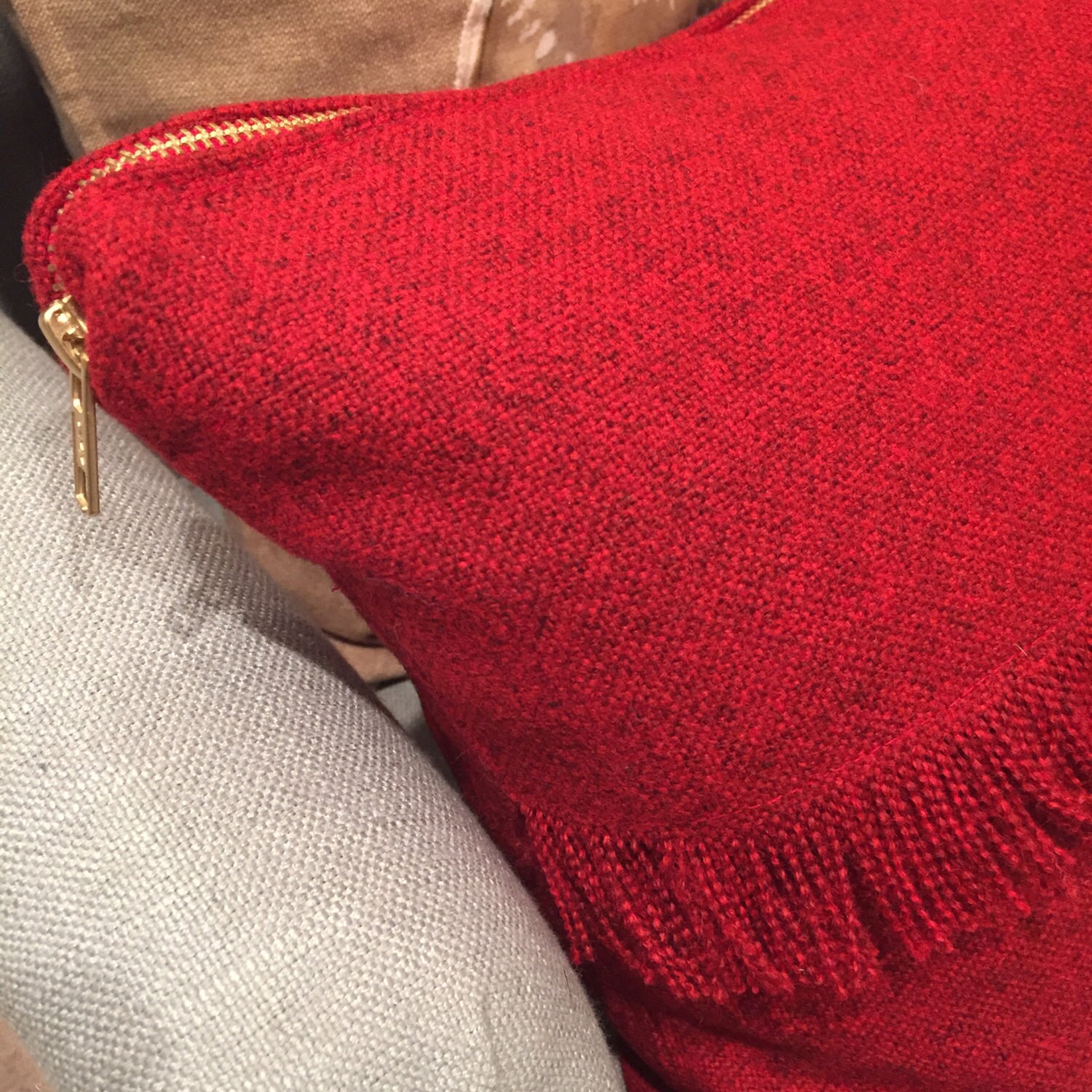 Red Wool Pillow Cover, Valentine's Day Gift, Lumbar Pillow Cover