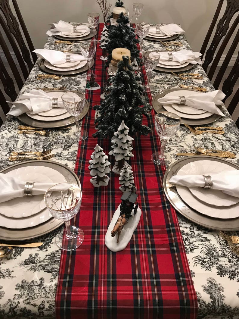 Christmas Plaid Christmas Table Runner Holiday Linens Red Tartan Plaid Table Runner Table Linens Tartan Table Runner Stewart Plaid