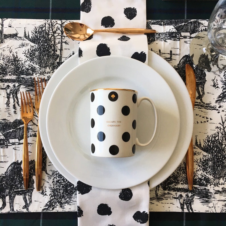 Polka Dot Napkins Set of 4, Black and White Napkins, Spotted Napkins, Pom Pom Napkins, Dot Napkins, Table Linens image 6