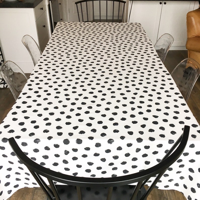 Polka Dot Tablecloth Black and White Tablecloth, Christmas Tablecloth, Holiday Table Linens, Holiday Tablecloth, Polka Dot Print Linen image 9