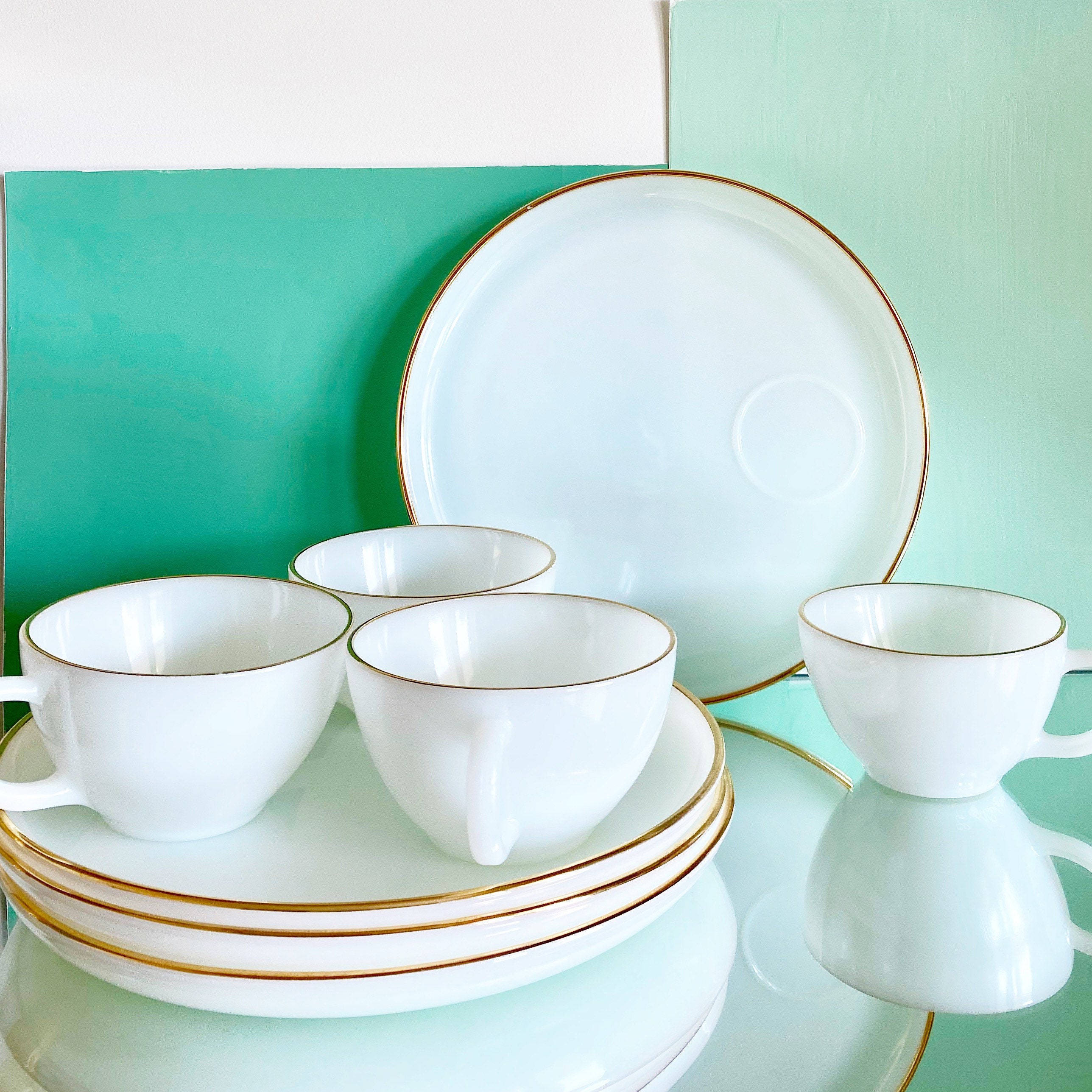 Vintage 1960s Hostess Delight Snack Set Milk Glass Snack Set by