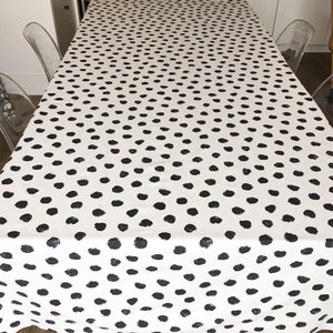 Polka Dot Tablecloth Black and White Tablecloth, Christmas Tablecloth, Holiday Table Linens, Holiday Tablecloth, Polka Dot Print Linen image 8